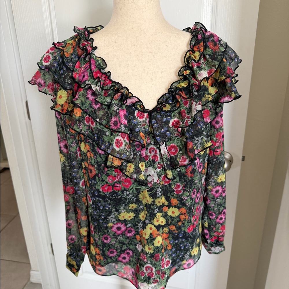 Ted Baker Amell Floral Ruffle Blouse Size 1 Coquette Romantic Feminine Spring - Picture 14 of 15